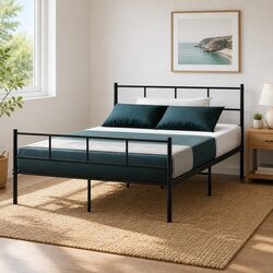Double Metal Bed Frame Black Steel Storage Underneath Standard Mattress