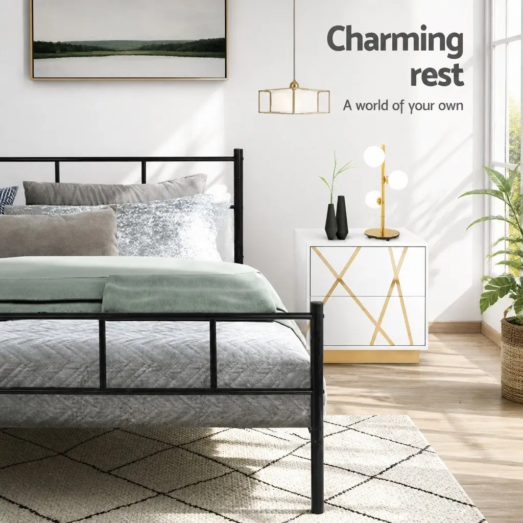 Single Bed Frame Black Steel Construction with Underbed Storage