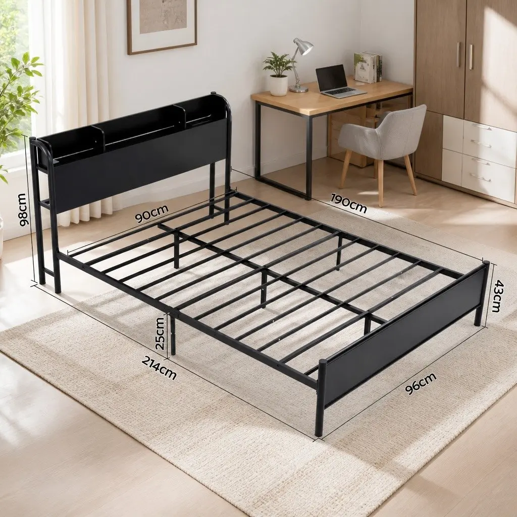 Metal Bed Frame with Headboard and Ambient Lighting