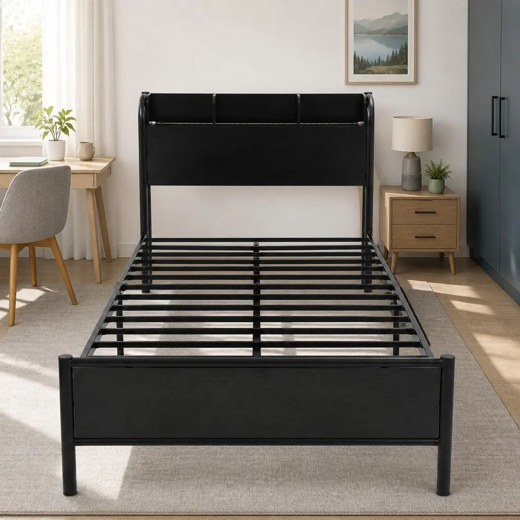 Metal Bed Frame with Headboard and Ambient Lighting