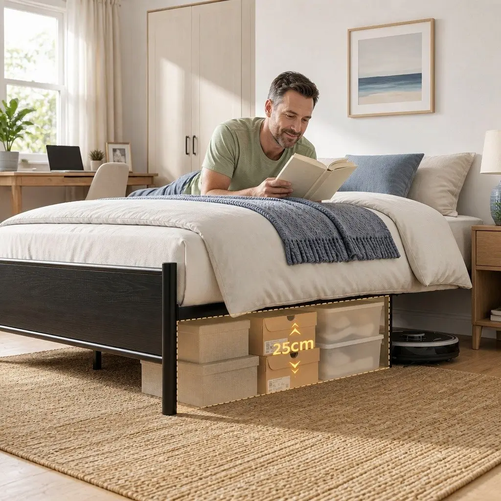 Metal Bed Frame with Headboard and Ambient Lighting