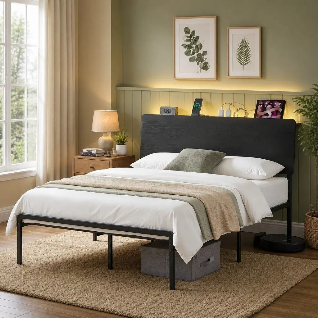 Queen Metal Bed Frame with LED Lights
