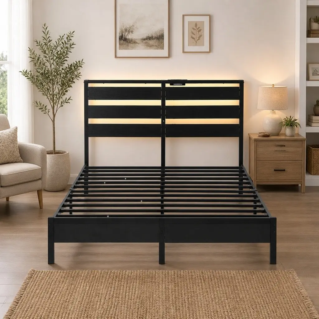 Queen Size Bed Frame with LED Lighting