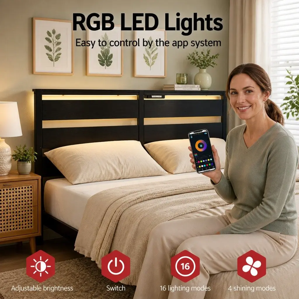 Queen Size Bed Frame with LED Lighting