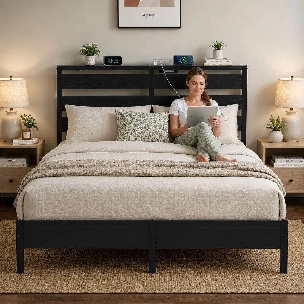 Queen Size Bed Frame with LED Lighting