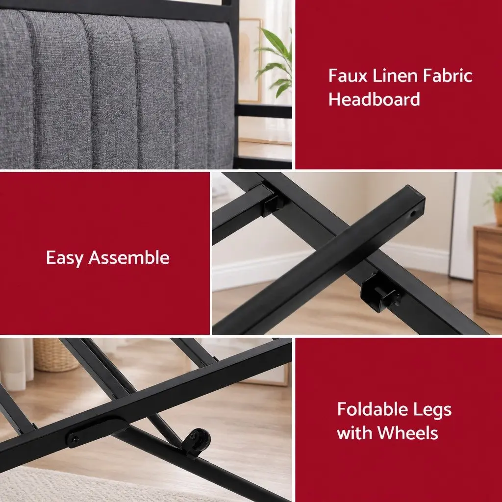 Double Bed Frame Black Double Size Daybed with Trundle LED Lights and Charging Station