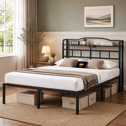 Smart Design Queen Bed Frame with Charging Options