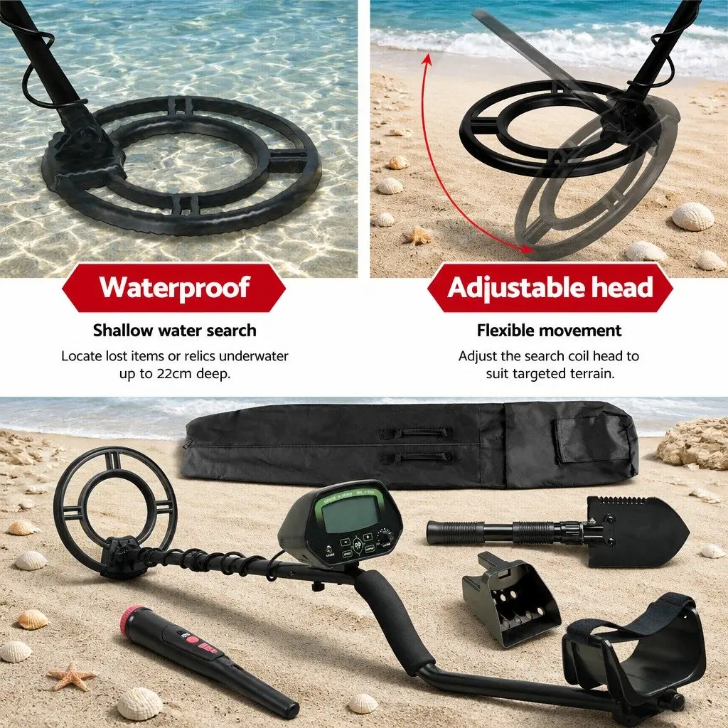 Metal Detector Pinpointer Kit Black Waterproof Adjustable Shaft LCD 9 Piece