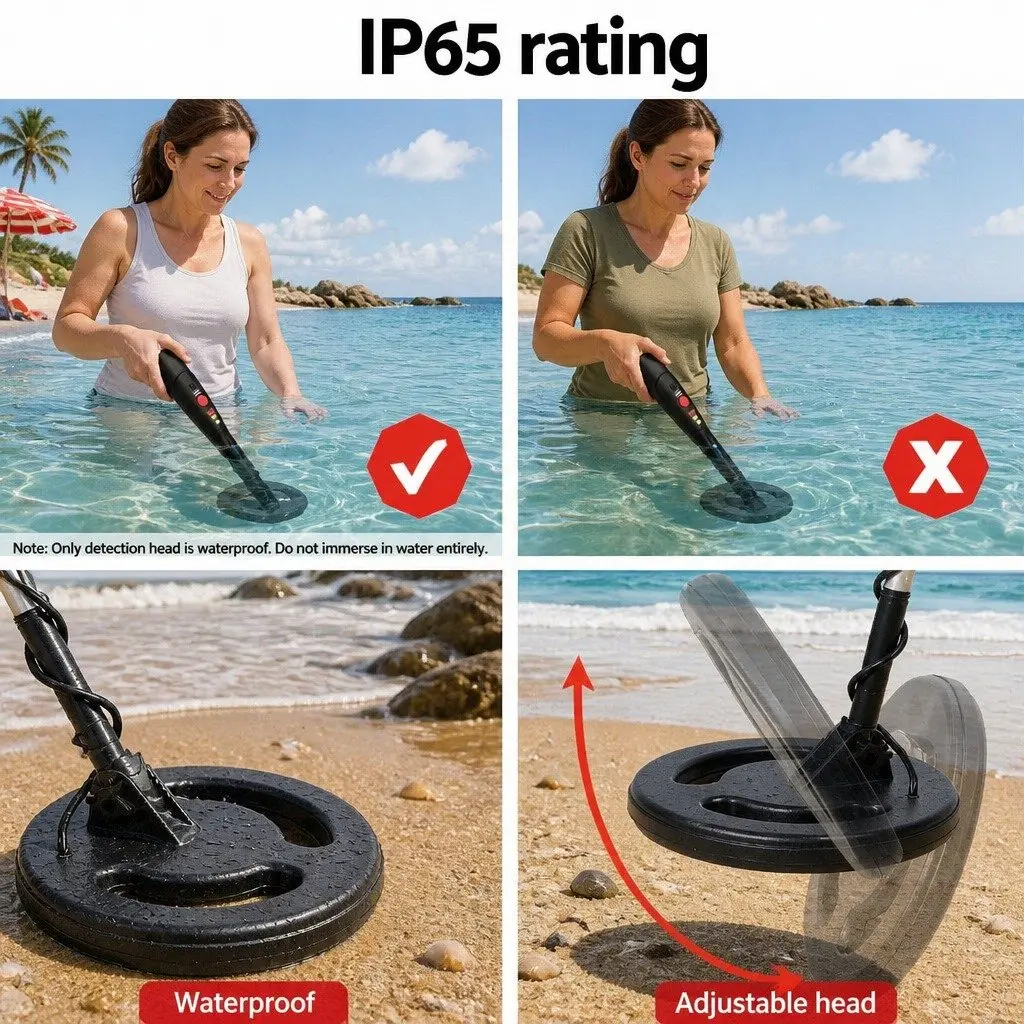 Metal Detector Black Waterproof Adjustable with LCD Display and Pinpointer