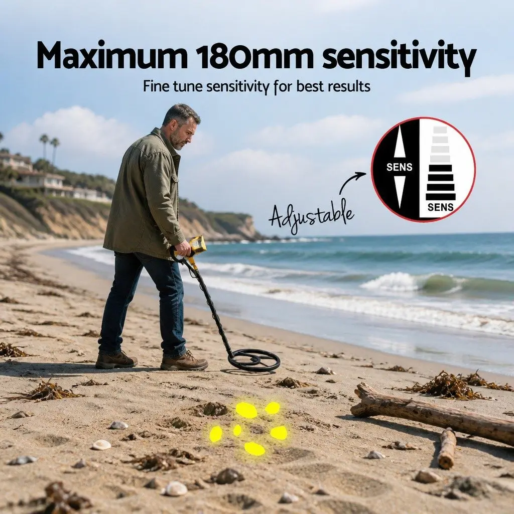 Metal Detector Set Yellow 105-121cm Backlit LCD Display Water Resistant Pinpointer