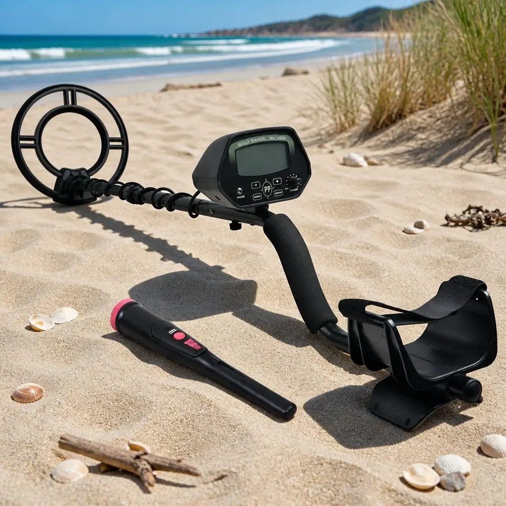Metal Detector Black 220MM Waterproof LCD Pinpointer with Adjustable Shaft for Treasure Hunting