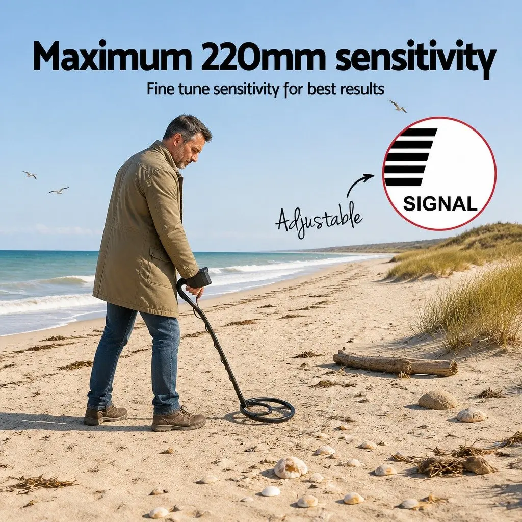 Metal Detector Black 220MM Waterproof LCD Pinpointer with Adjustable Shaft for Treasure Hunting