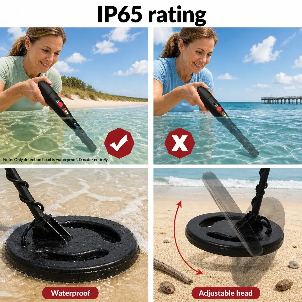 Metal Detector Black 220MM Waterproof LCD Pinpointer with Adjustable Shaft for Treasure Hunting