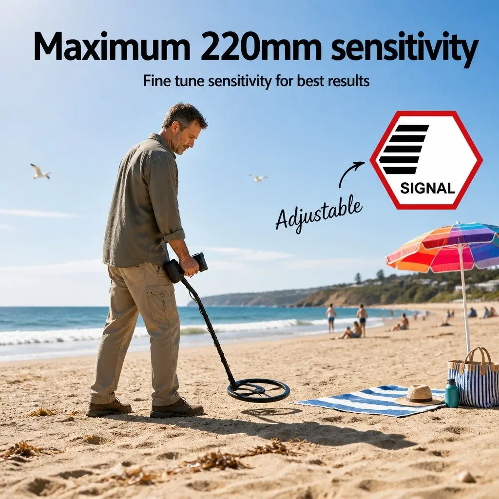 Metal Detector Black Adjustable Waterproof LCD Screen Pinpoint Function