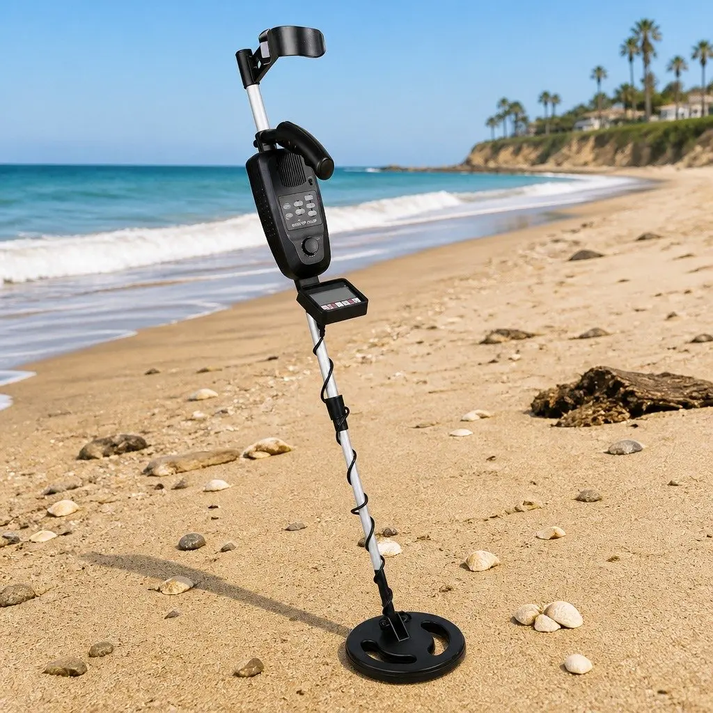 Metal Detector Black 180MM Waterproof LCD Display Adjustable Shaft Treasure Hunter