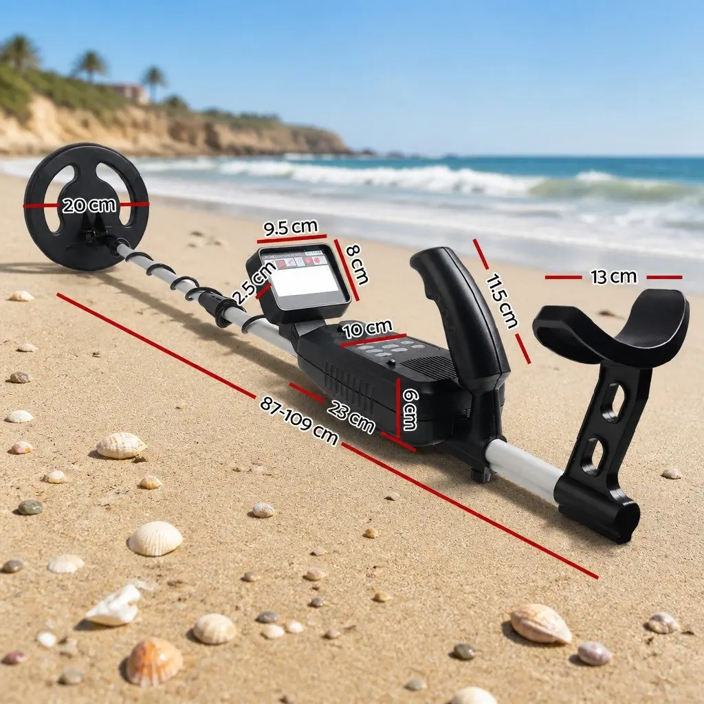 Metal Detector Black 180MM Waterproof LCD Display Adjustable Shaft Treasure Hunter