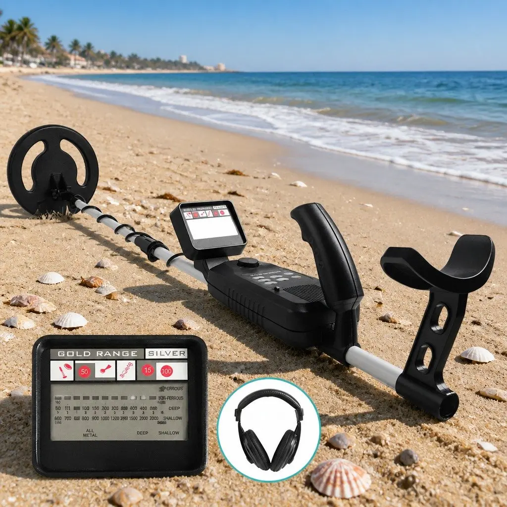Metal Detector Black 180MM Waterproof LCD Display Adjustable Shaft Treasure Hunter