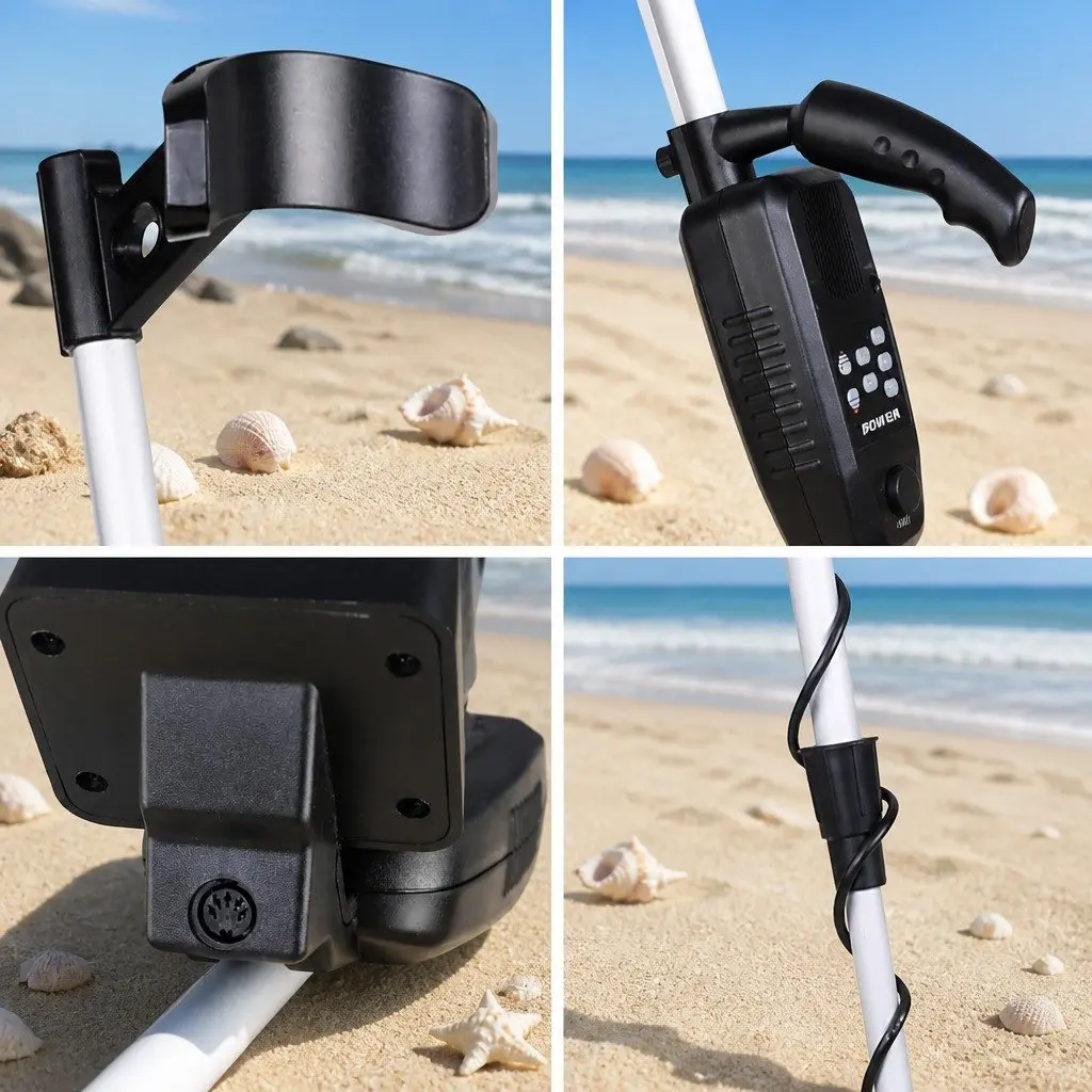 Metal Detector Black 180MM Waterproof LCD Display Adjustable Shaft Treasure Hunter