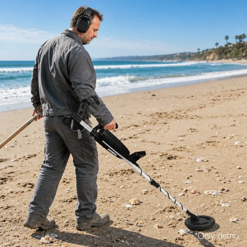 Metal Detector Black 180MM Waterproof LCD Display Adjustable Shaft Treasure Hunter