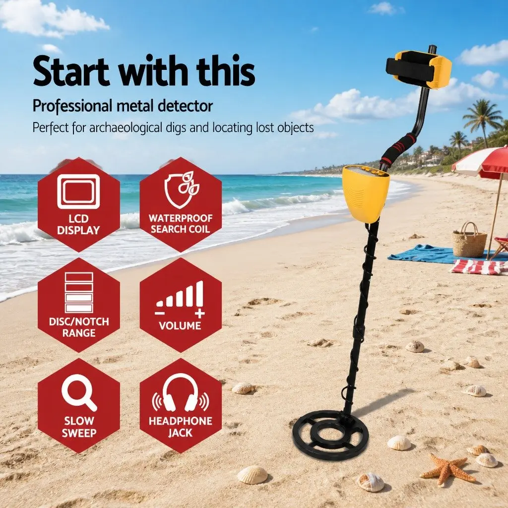 Metal Detector Yellow 180MM Waterproof Backlit LCD Display Treasure Hunter