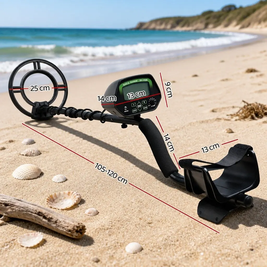 Metal Detector Black Waterproof 220MM Search Coil LCD Screen Adjustable Sensitivity