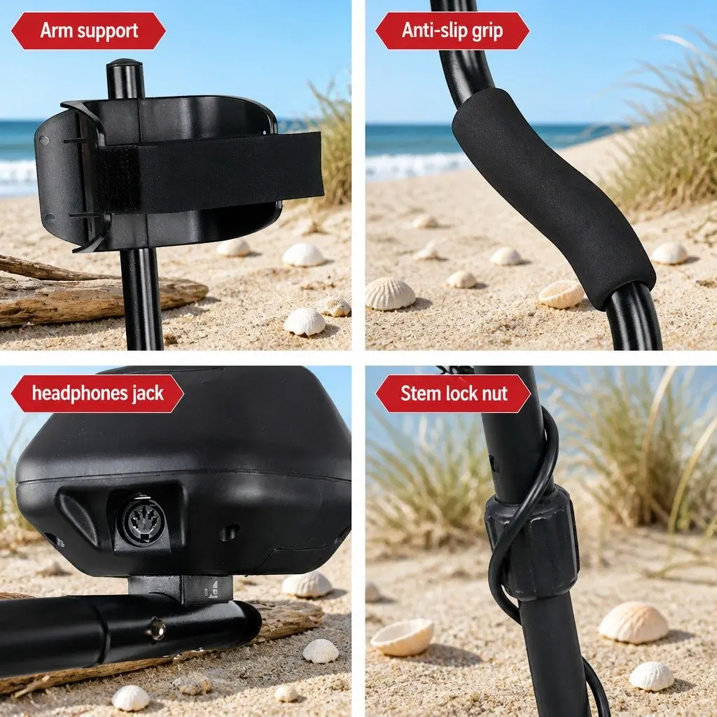 Metal Detector Black Waterproof 220MM Search Coil LCD Screen Adjustable Sensitivity
