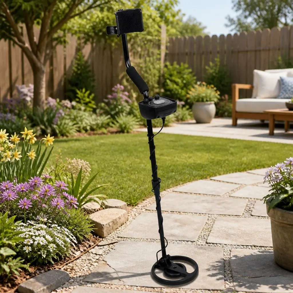 Metal Detector Black Adjustable Waterproof Search Coil LED Display Headphones