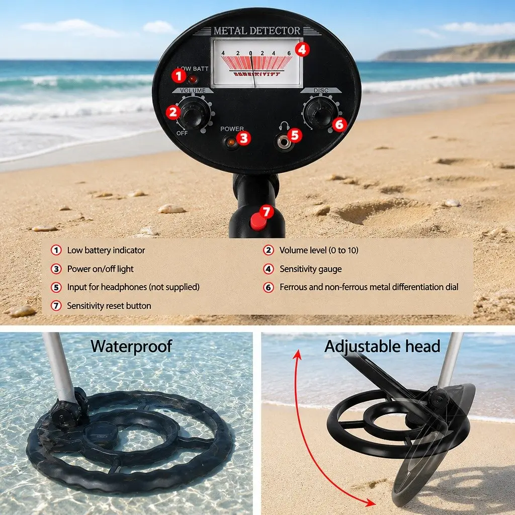Metal Detector Black 180MM Waterproof Search Coil Adjustable Length