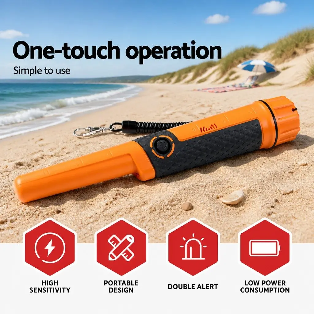 Metal Detector Black and Orange 40MM Handheld Waterproof Pinpointer with 360 Degree Side Scan Detection