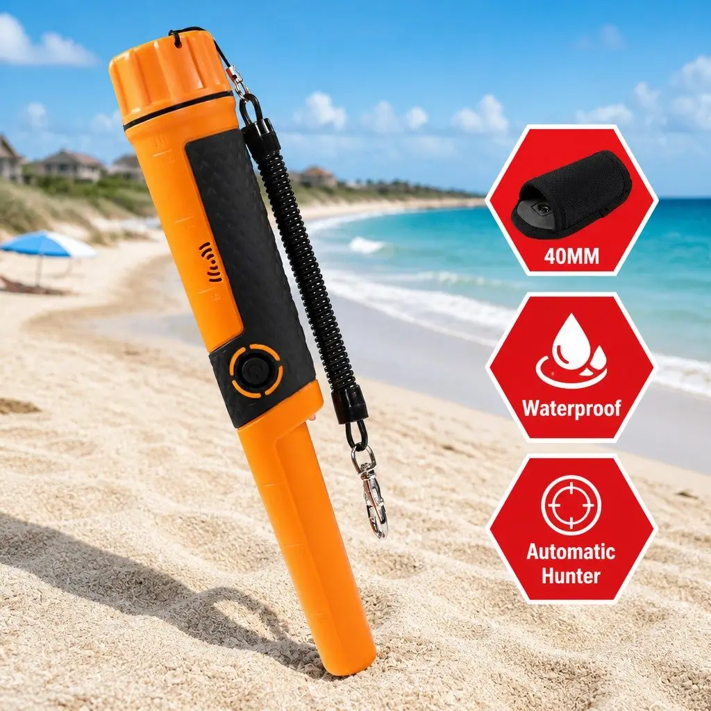 Metal Detector Black and Orange 40MM Handheld Waterproof Pinpointer with 360 Degree Side Scan Detection