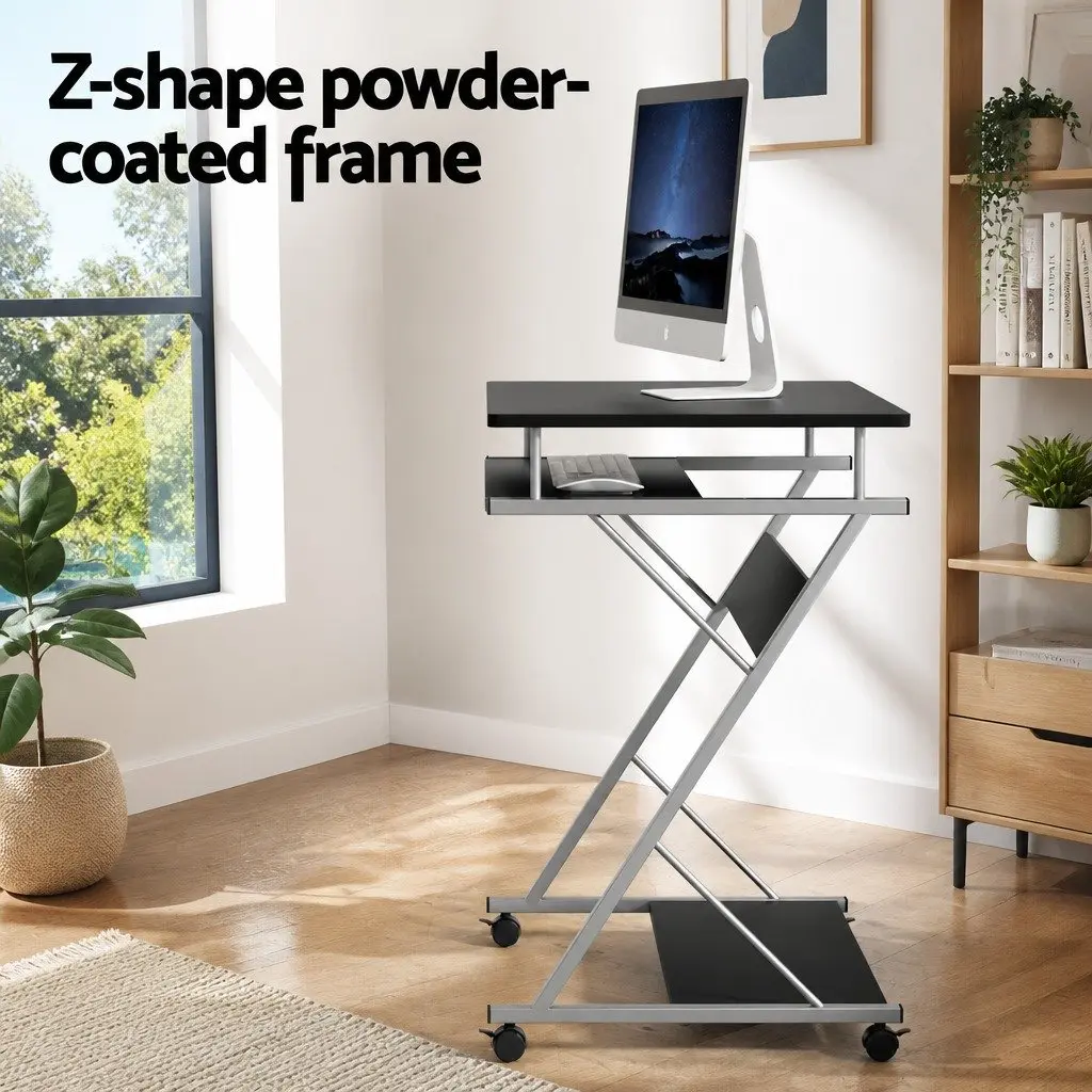Computer Desk Office Chair Set Black with Keyboard Tray and Shelf