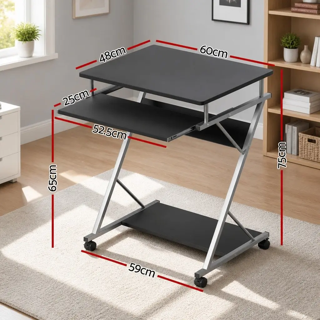 Computer Desk Black 60CM Sliding Keyboard Tray and Bottom Shelf