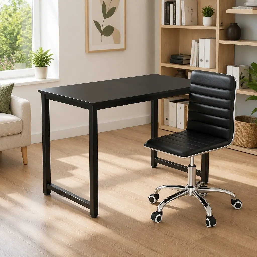 Computer Desk Black 120cm Low Back Office Chair Set