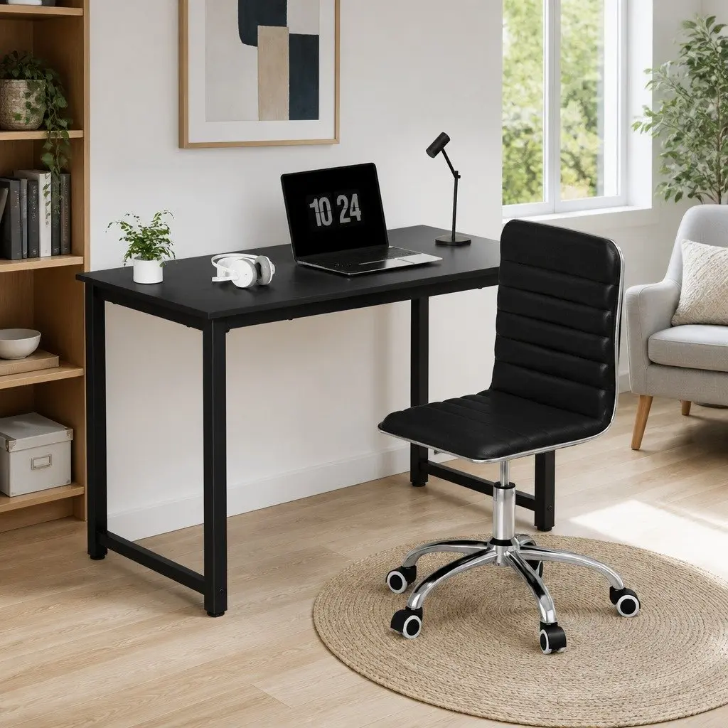 Computer Desk Black 120cm Low Back Office Chair Set