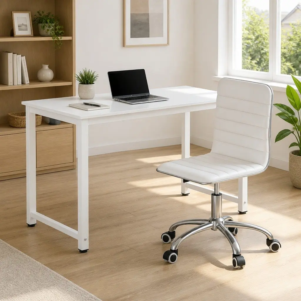 Computer Desk White 120cm Ergonomic Office Chair Set