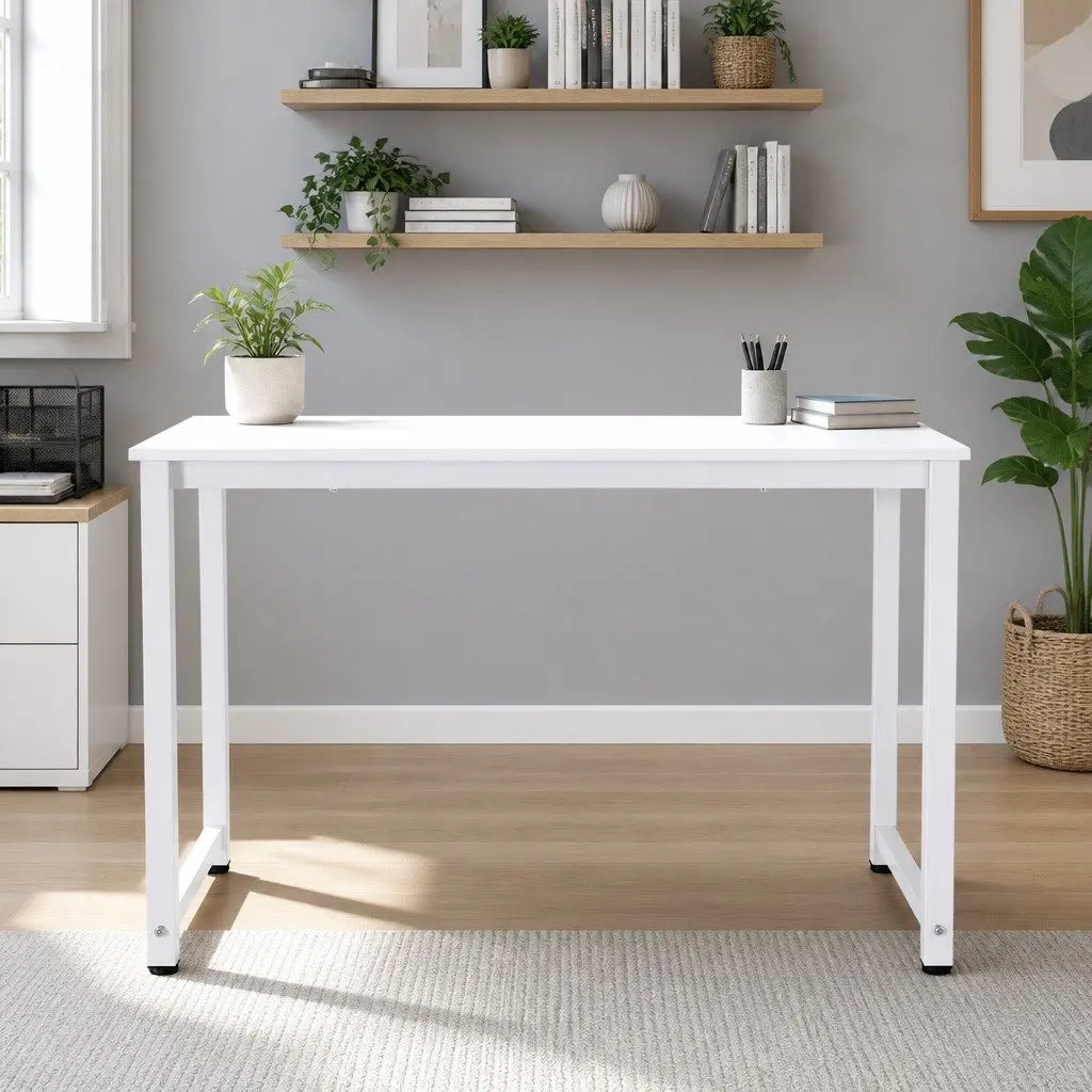 Computer Desk White 120CM Spacious Desktop Sturdy Construction