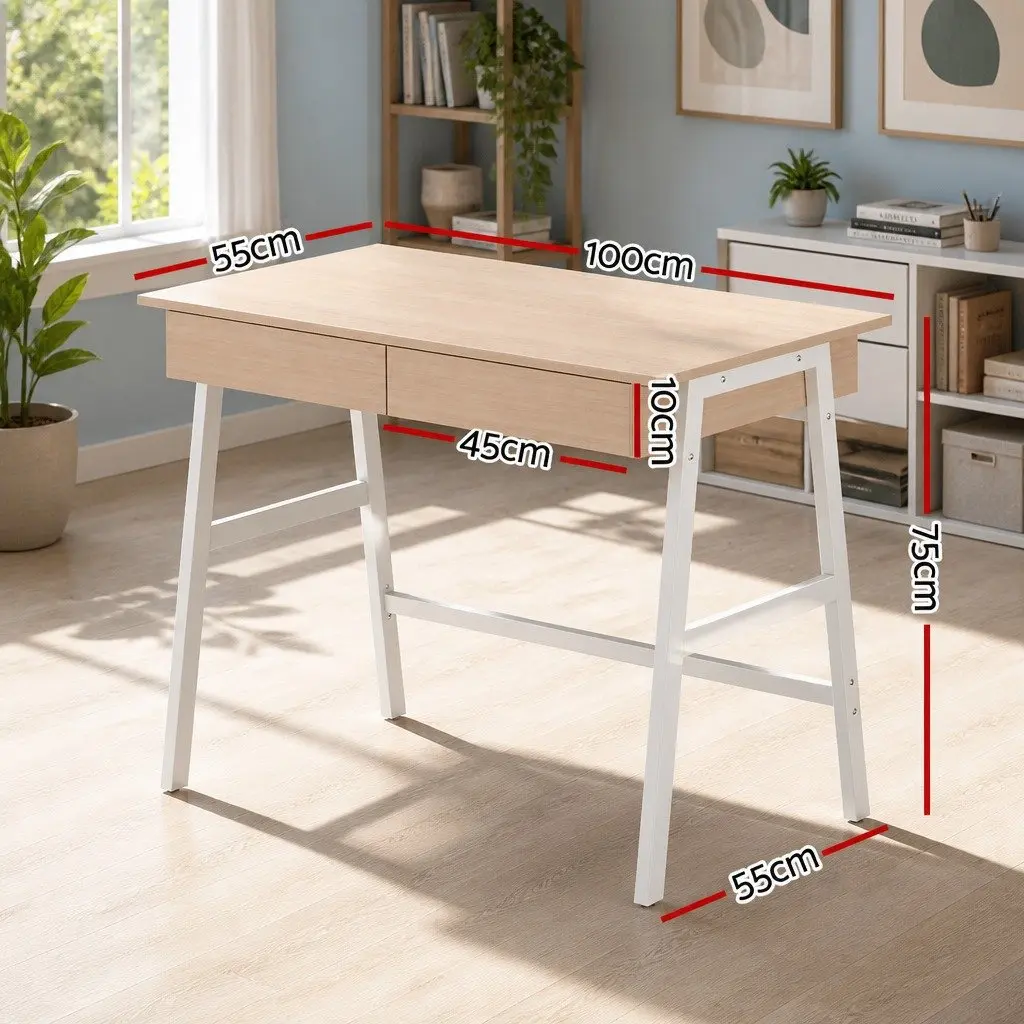 Computer Desk with Drawers Storage Cabinet 100CM Oak White Home Office