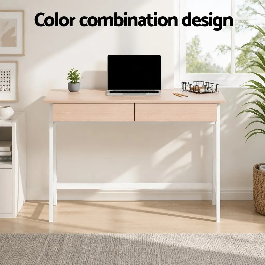 Computer Desk with Drawers Storage Cabinet 100CM Oak White Home Office