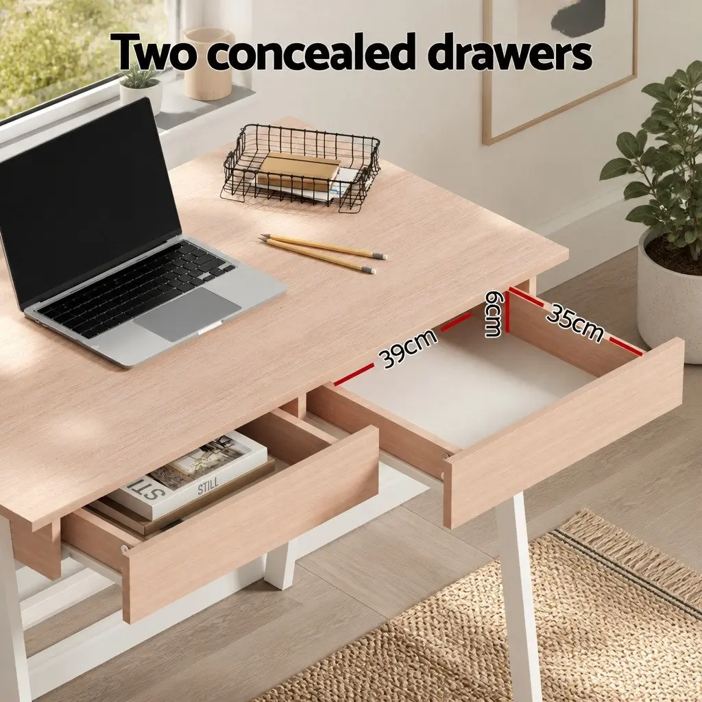 Computer Desk with Drawers Storage Cabinet 100CM Oak White Home Office
