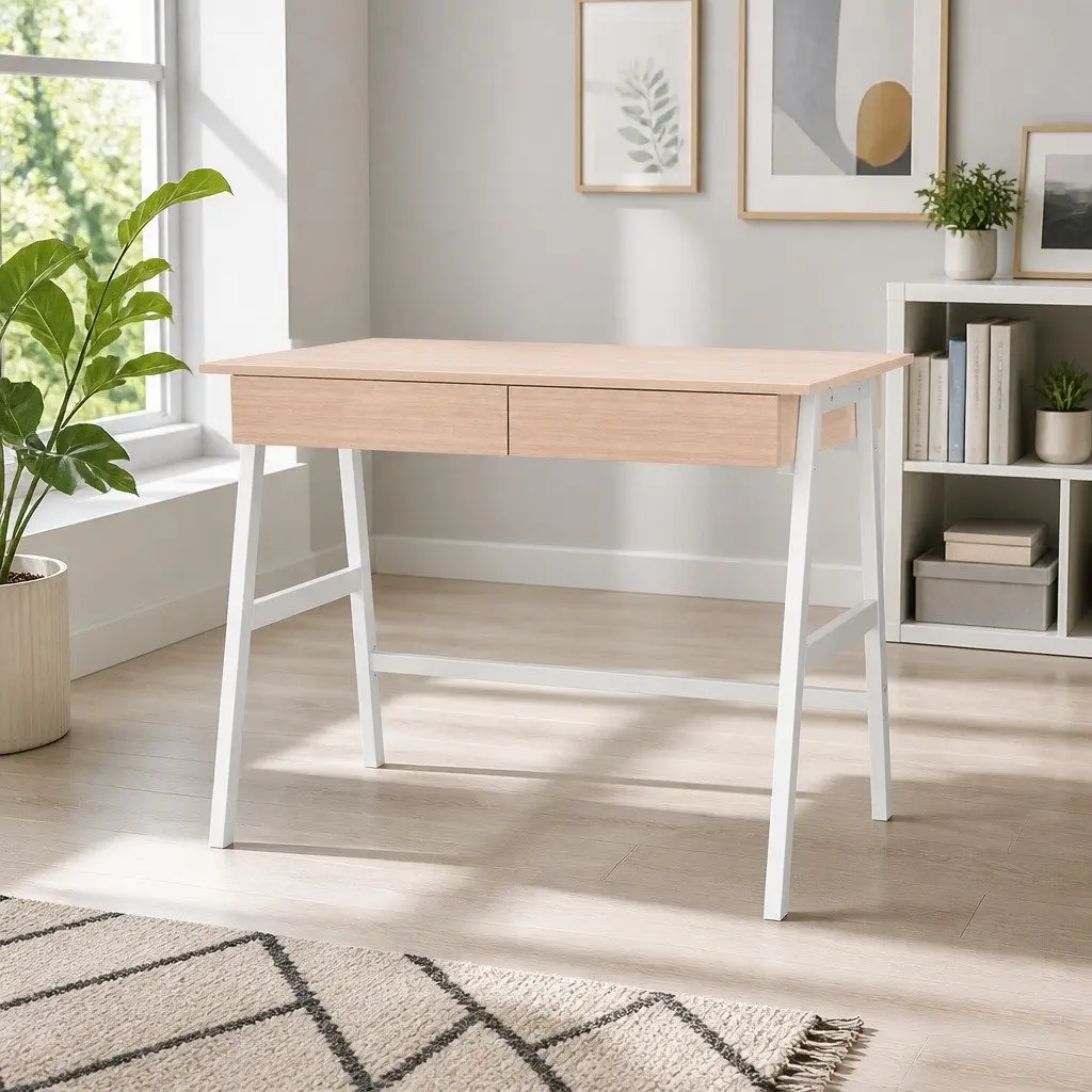Computer Desk with Drawers Storage Cabinet 100CM Oak White Home Office