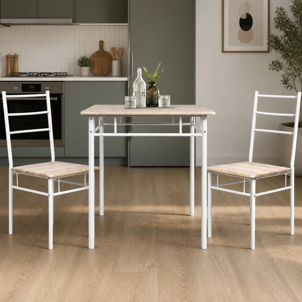 Dining Table and Chairs Set Natural 3 Piece Industrial Style Kitchen Furniture