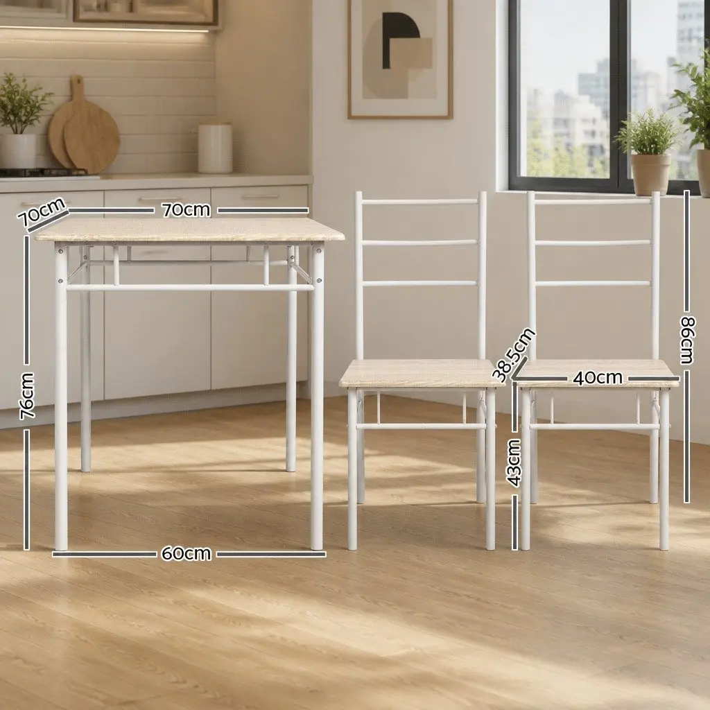 Dining Table and Chairs Set Natural 3 Piece Industrial Style Kitchen Furniture
