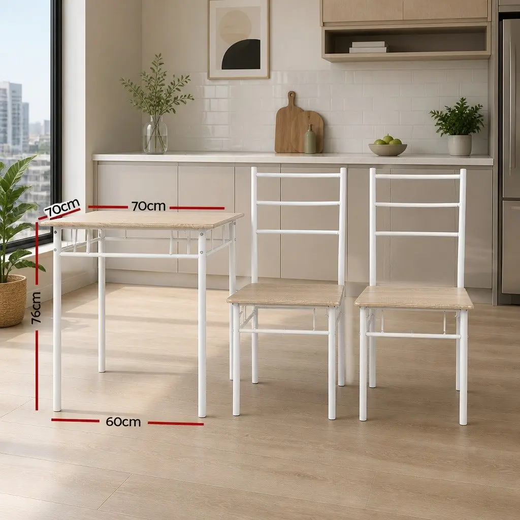 Dining Table and Chairs Set Natural 3 Piece Industrial Style Kitchen Furniture