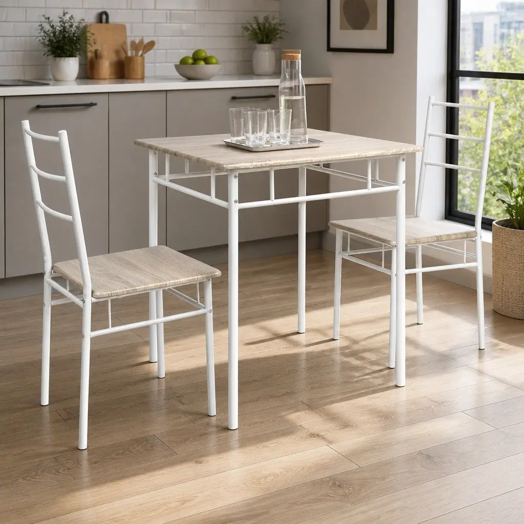 Dining Table and Chairs Set Natural 3 Piece Industrial Style Kitchen Furniture