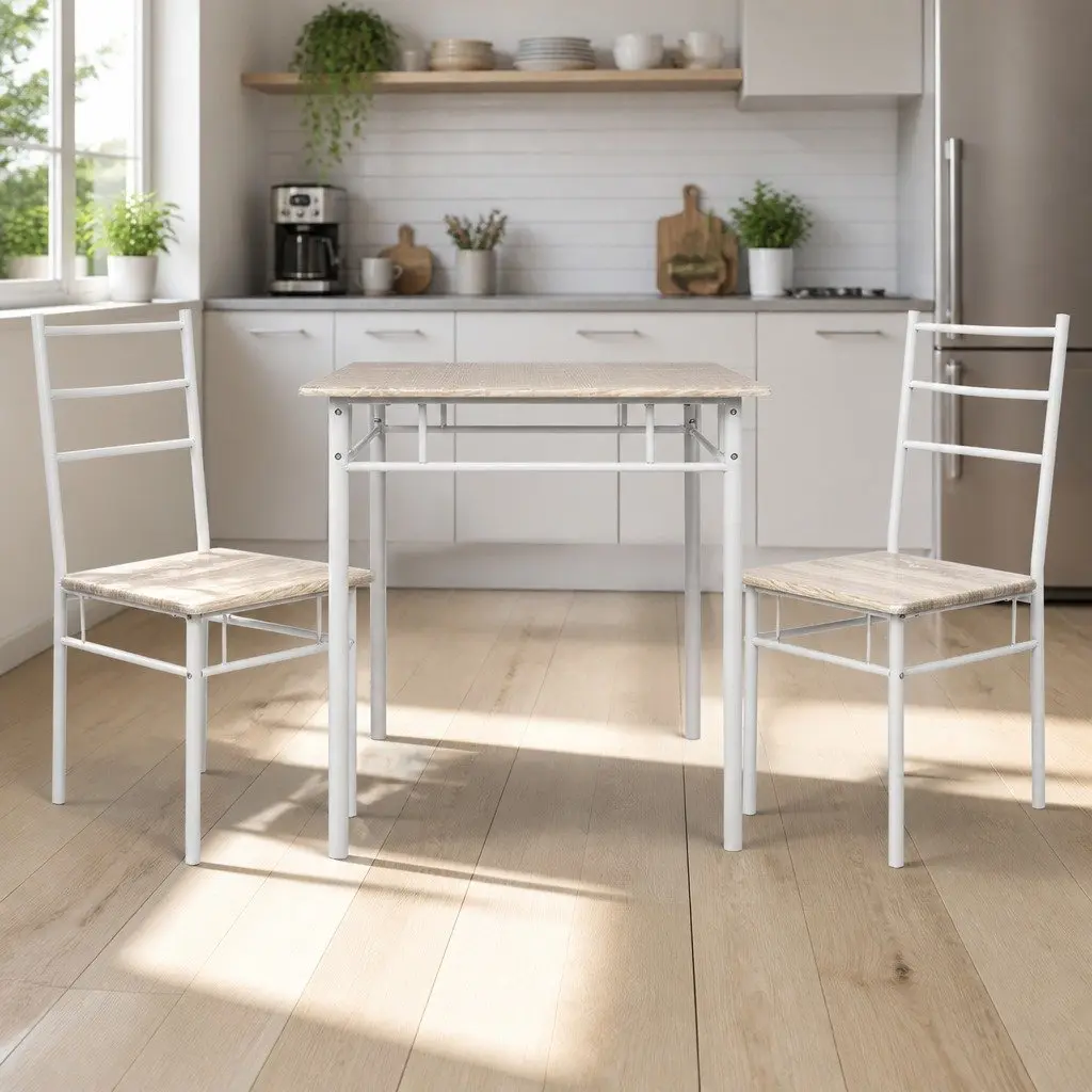 Dining Table and Chairs Set Natural 3 Piece Industrial Style Kitchen Furniture