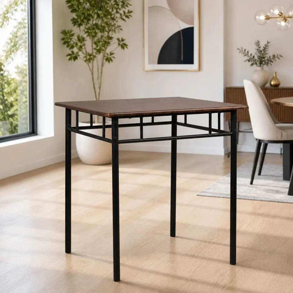 Dining Table and Chairs Set for 3 Industrial Design Walnut Black Frame