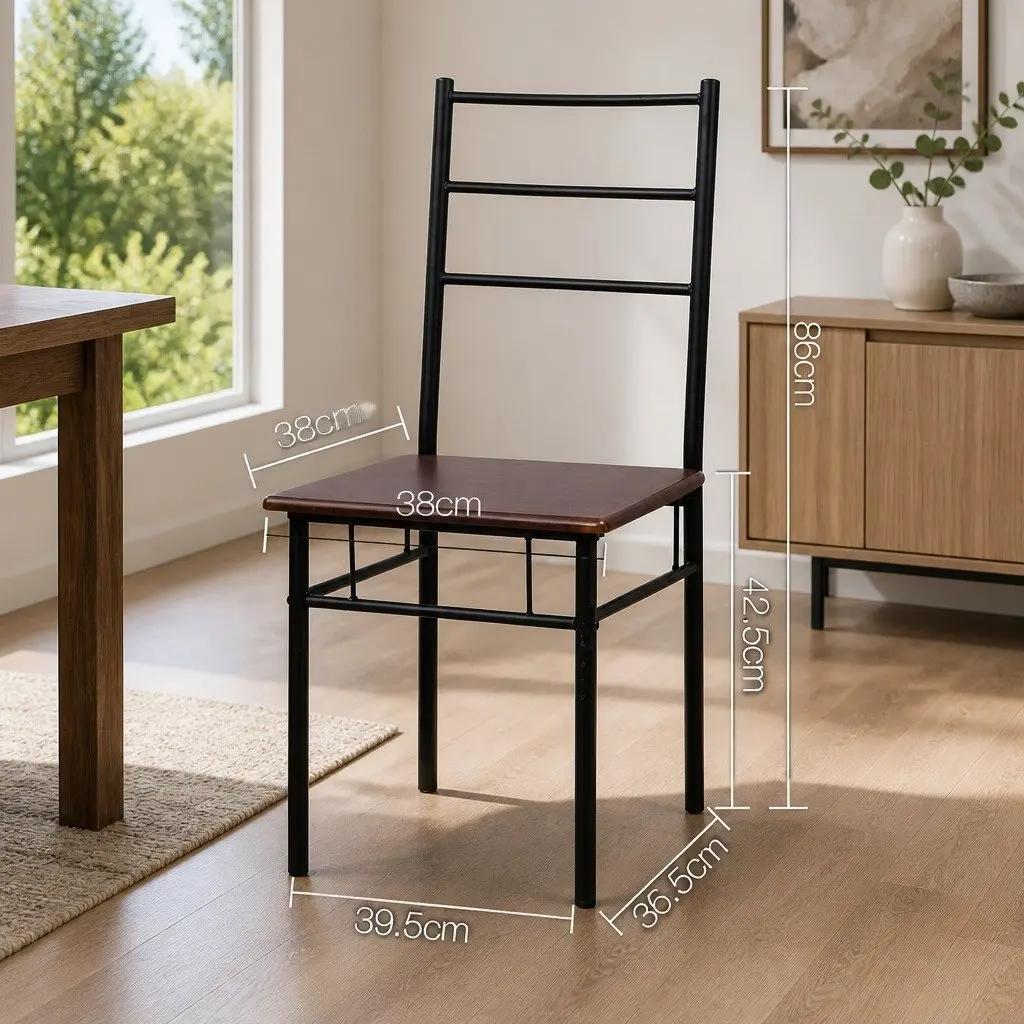 Dining Table and Chairs Set for 3 Industrial Design Walnut Black Frame