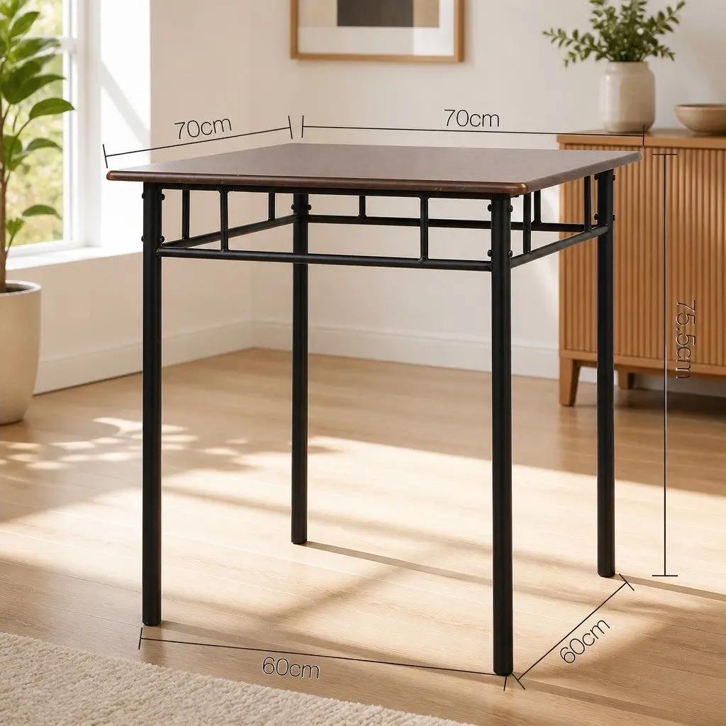 Dining Table and Chairs Set for 3 Industrial Design Walnut Black Frame