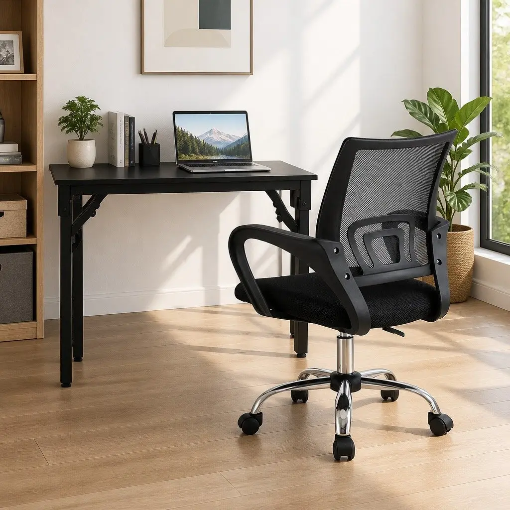 Computer Desk Office Chair Combo Foldable Study Table Mesh Seating Black Set