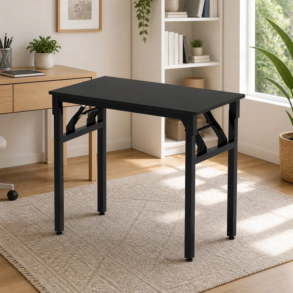 Foldable Computer Desk Black 80cm Corner Table Home Office Study Workstation